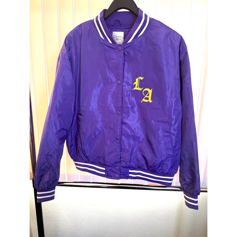 NWT Men’s Los Angeles LA Purple /Gold Satin Cropped Style Jacket Size Large